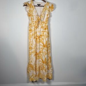 Women's‎ Express Dress Short Sleeve Ruffle Yellow Orange XS Tie Beach Vacation